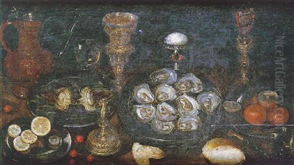 Nature Morte Aux Plats D'huitres, Artichauts, Oranges, Pieces De Gres Et D'orfevreries - view 1