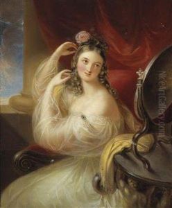 Lady At Her Toilette In Front Of A Mirror