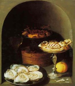 Still Life Of Oysters, Sweetmeats And Dried Fruit Displayed In A Niche