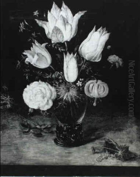 A Rose And Other Flowers In A Roemer On A Ledge - A Fragment - view 1