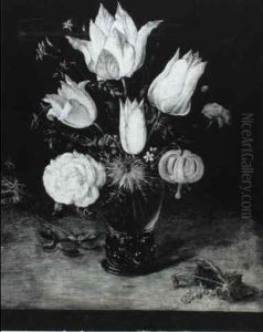A Rose And Other Flowers In A Roemer On A Ledge - A Fragment A Rose And Other Flowers In A Roemer On A Ledge - A Fragment
