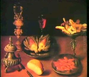 A Halved Artichoke And Shrimpson Pewter Plates, Pastry On A Tazza, A Roemer On A Silver- Gilt Stand, A Salt Cellar,more by Osias, the Elder Beert
