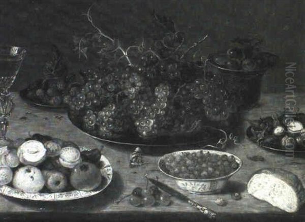 Berries In A Wan-li Bowl, A Pomegranate, Pear And Other Fruit On A Wan-li Platter, Grapes On A Pewter Platter... - view 1