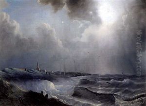 Sturmische See An Der Kuste Bei Scheveningen by Albertus Van Beest