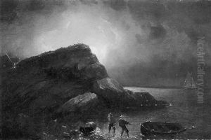 Fishermen By Moonlight by Albertus Van Beest