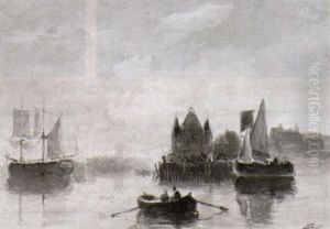 Boats In A Harbour by Albertus Van Beest