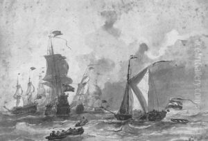 Hollandische Kriegsschiffe Auf Aufgewuhlter See by Albertus Van Beest
