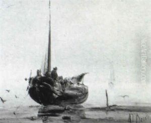 A Moored Fishing Smack by Albertus Van Beest