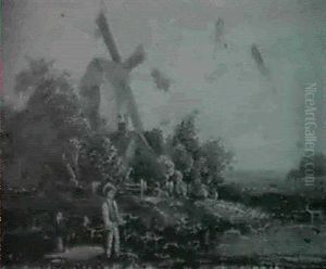 Fishing By The Windmill by Albertus Van Beest