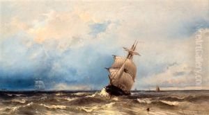 Schepen Op Woelige Zee by Jacob Eduard Heemskerck van Beest