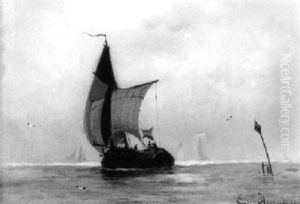 A Dutch Sailing Vessel At Sea by Jacob Eduard Heemskerck van Beest