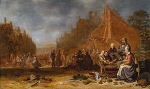 Market Scene In A Dutch Town by Sybrand Van Beest