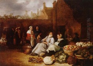 A Market Scene by Sybrand Van Beest