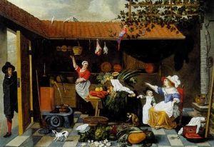 Les Preparatifs Du Repas Dans La Cour D'une Maison Hollandaise