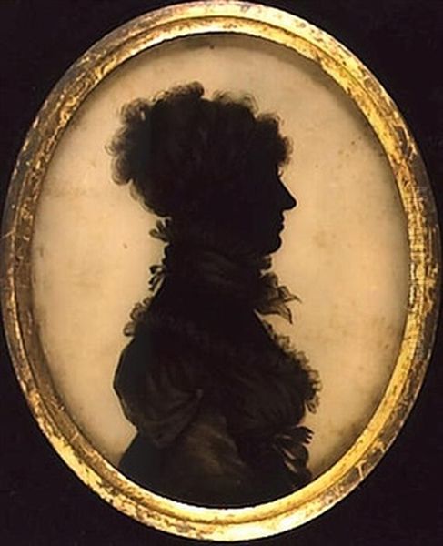 A Lady, Profile To The Right, Wearing Dress With Lace Trim, Ruff And Scarf About Her Neck And Strings Of Pearls In Her Hair - view 1