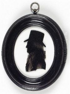 A Gentleman, Profile To The Left, Wearing Coat, Waistcoat And Tied Cravat, A Tall Hat Over His Hair Worn En Queue by Isabella Beetham