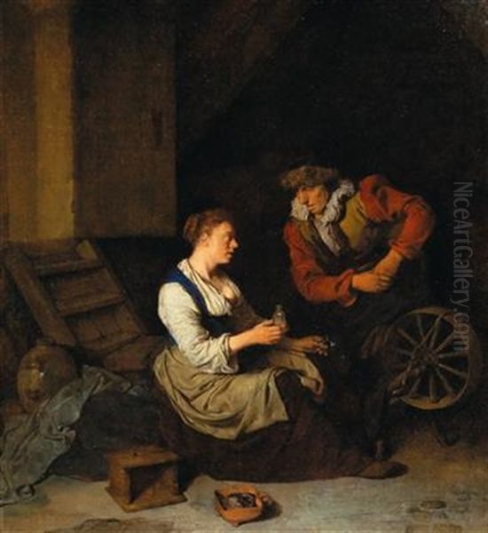 A Suitor With A Woman At A Spinning Wheel - view 1