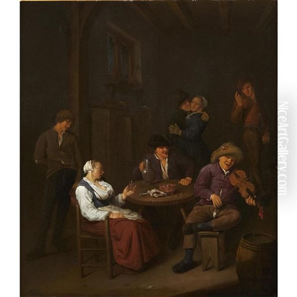 The Interior Of A Tavern With A Fiddler And Peasants Drinking And Dancing - view 1