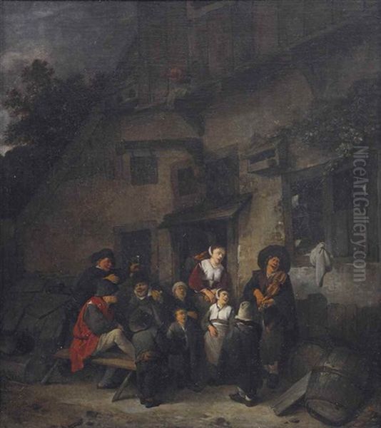 A Merry Company Making Music Outside An Inn - view 1