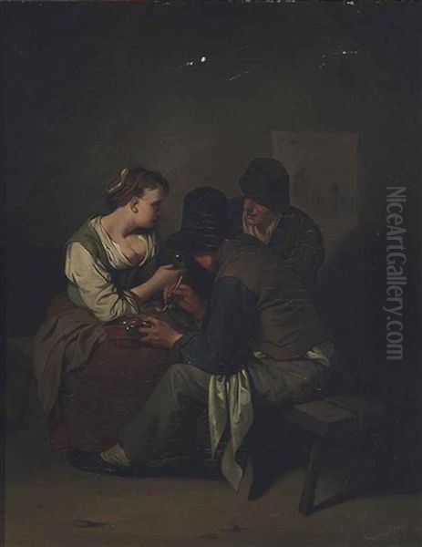 Two Men And A Woman Smoking In An Interior - view 1