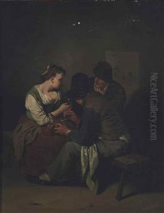 Two Men And A Woman Smoking In An Interior by Cornelis Pietersz Bega
