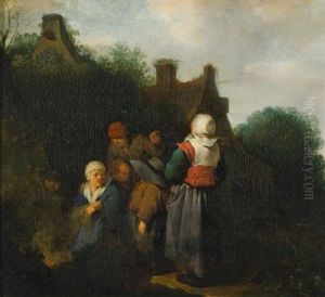 A Peasant Family Gathered Before An Open Fire A Peasant Family Gathered Before An Open Fire