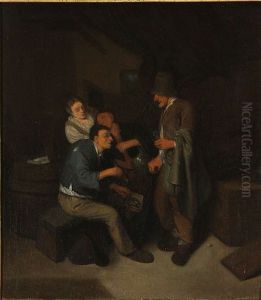 Interior Tavern Scene With Peasants Making Merry by Cornelis Pietersz Bega