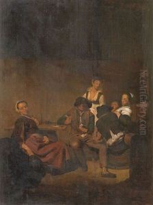 Interieur Mit Figurengruppe Um Einen Tisch