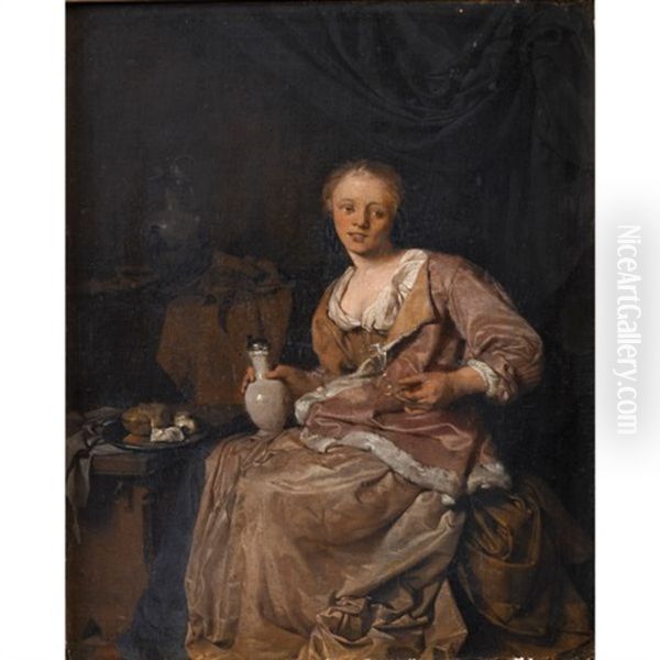 Jeune Femme Dans Un Interieur Tenant Un Verre - view 1