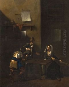Scene De Taverne Avec Fumeur, Buveur Et Joueuse De Guitare by Cornelis Pietersz Bega