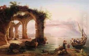 Loved Ones Returning At Dusk, The Bay Of Naples by Eduard Agricola