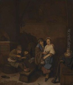 A Tavern Interior With Peasants Drinking by Cornelis Pietersz Bega