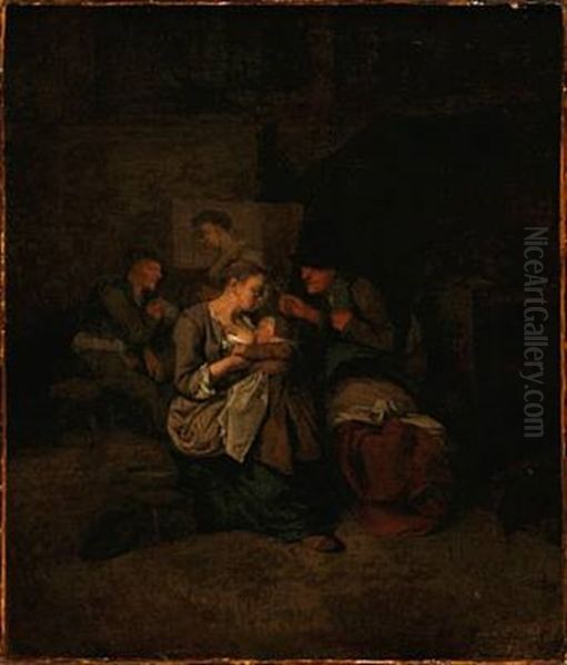 Interior With A Young Mother Breastfeeding Her Child - view 1