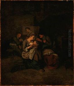 Interior With A Young Mother Breastfeeding Her Child