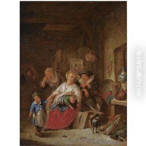 A Barn Interior With A Peasant Family by Cornelis Pietersz Bega