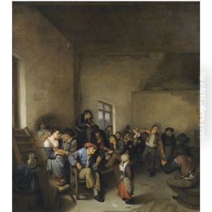 A Tavern Interior With Peasants Carousing by Cornelis Pietersz Bega