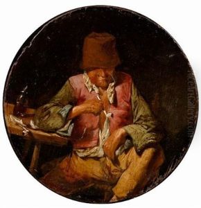 A Peasant Man Seated At A Table Holding A Pipe by Cornelis Pietersz Bega