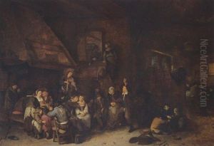 A Tavern Interior With Peasants Making Music And Children Playing In The Foreground by Cornelis Pietersz Bega