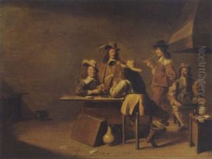 Wachstube Mit Spielenden Und Rauchenden Soldaten