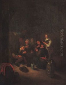 Peasants Smoking And Drinking In A Tavern by Cornelis Pietersz Bega
