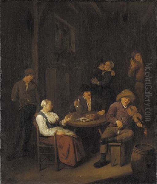 The Interior Of A Tavern With A Fiddler And Peasants Drinking And Dancing - view 1