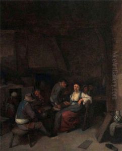 Peasants Smoking And Drinking In An Inn by Cornelis Pietersz Bega