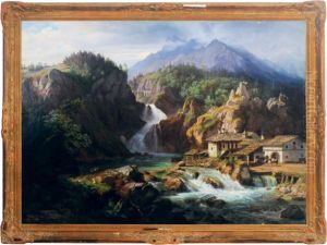 Waterfall Running Through A Mountainous Landscape