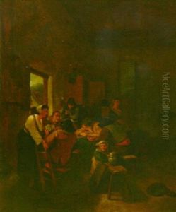 A Merry Company Smoking And Playing Cards In An Inn by Cornelis Pietersz Bega