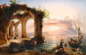 Sunset In The Bay Of Naples by Eduard Agricola