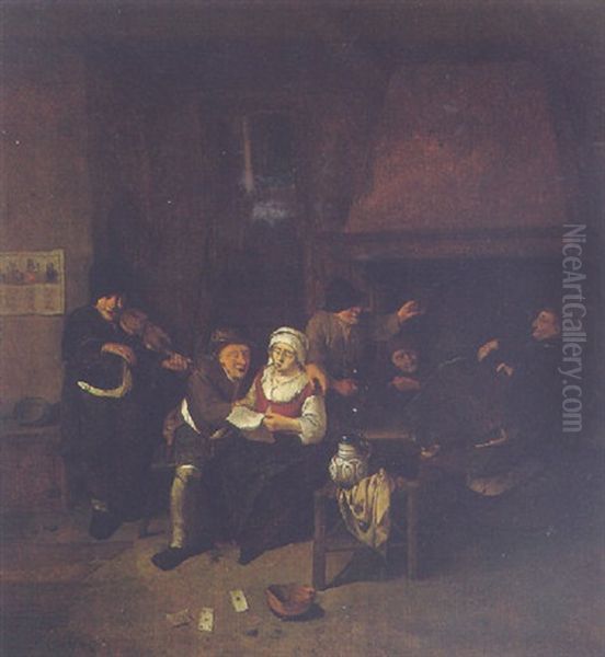 A Tavern Interior With A Fiddler And Peasants Merrymaking - view 1