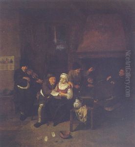 A Tavern Interior With A Fiddler And Peasants Merrymaking by Cornelis Pietersz Bega