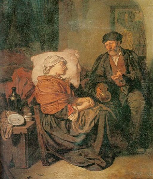 A Doctor Visiting A Sick Woman In An Interior - view 1
