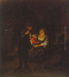 A Peasant Family In An Interior By Candlelight by Cornelis Pietersz Bega