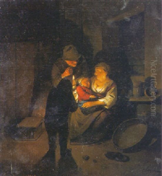 A Peasant Family In An Interior By Candlelight - view 1